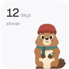 Small widget: a 12-day streak, with Marko in a red beanie.