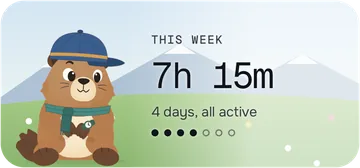 Medium widget: 7 hours 15 minutes this week, 4 days, all active.